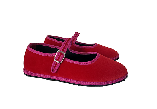 red and fuxia mary jane friulane shoes